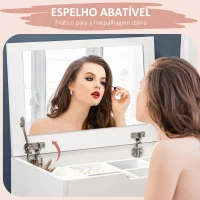 HOMCOM Toucador com Banco Oculto e Espelho Rebatível Mesa de Maquilhagem com Gaveta e 7 Compartimentos Banco Acolchoado Branco(m-5)