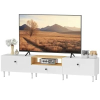 HOMCOM Meuble TV, meuble télé pour téléviseur jusqu'à 90 pouces avec 2 portes rabattables, tiroir, 200 x 35 x 45 cm, blanc(m-12)