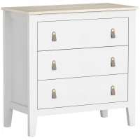 HOMCOM Comodă pentru dormitor cu 3 sertare și mânere din piele sintetică, 80x40x78,5 cm, albă(m-1)