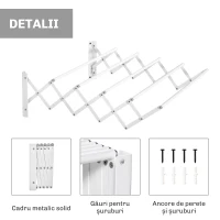 HOMCOM Uscător de rufe retractabil pentru interior și exterior, 63,5x60x20 cm, alb(m-6)