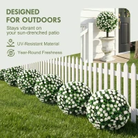 HOMCOM Artificial Rose Topiary UV Resistant, 2-Pack Fake Plants, 55 cm, White(m-4)