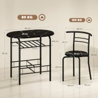 HOMCOM Set Masă Modernă cu 2 Scaune pentru Dining, Set 3 Piese Economisitoare de Spațiu, Negru(m-3)