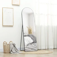 HOMCOM Espejo de Pie Cuerpo Entero Arqueado 150x50 cm Independiente Apoyado y de Pared Sin Marco Negro(m-2)