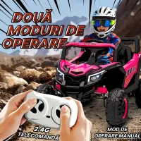 AIYAPLAY Mașină Electrică UTV pentru Copii 12V cu Centură, Telecomandă, Suspensii, USB, 3-7 km/h, 3-5 Ani, Roz(m-4)