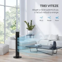 HOMCOM Ventilator turn 45W cu 4 moduri și 3 viteze, timer de 12h, din ABS, Ø31.5x93 cm, negru(m-4)