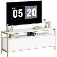 HOMCOM Meuble TV meuble télé pour téléviseur jusqu'à 55 pouces avec 2 portes rabattables et étagère ouverte, 124x35x50cm, blanc(m-11)