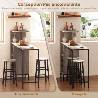 HOMCOM Ensemble table de bar avec tabourets, table à manger debout avec 2 chaises de bar étagères, casiers à vin, gris(m-6)