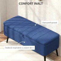 HOMCOM Pouf de 102 cm cu Spațiu de Depozitare, Material Textil cu Efect de In, Bancă pentru Dormitor și Living, Picioare din Oțel, Albastru Închis(m-5)
