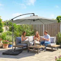 Outsunny 3m Overhanging Parasol, with Base, Weights and Cover - Light Grey(m-2)