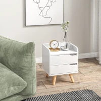 HOMCOM Comodino da Camera da Letto Salvaspazio, Moderno Comodino con 2 Cassetti, Design Semplice, Legno Bianco, Piedini in Legno di Pino, 33 x 28 x 42cm, Bianco(m-9)