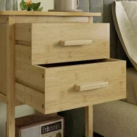 HOMCOM Set 2 noptiere cu 2 sertare și raft inferior în stil nordic, din bambus, 40x34x60 cm(m-9)