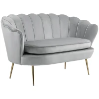 HOMCOM Canapé 2 places en tissu velours en forme de coquillage avec coussin épais de 10 cm pieds dorés effilés gris clair(m-11)
