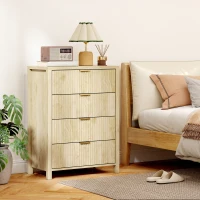 HOMCOM Comodă cu 4 sertare scanalate și mânere aurii, 70x38x93 cm, lemn natural(m-10)
