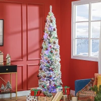 HOMCOM 7ft Snowy Artificial Christmas Tree, with Lights, Decorations and Pine Cones(m-10)