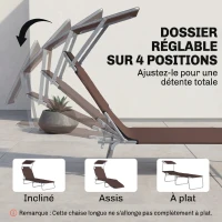 Outsunny Transat Bain de Soleil Pliable Dossier Inclinable Multi-positions et Pare-Soleil réglable 187x58x36cm marron(m-5)