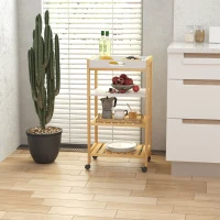 HOMCOM Küchenwagen, Küchenrollwagen, Servierwagen mit Ablage, Abnehmbares Tablett Kiefer Weiß+Natur 40 x 30 x 76 cm(m-9)