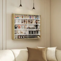 HOMCOM 5-Tier Wall Display Shelf Unit Cabinet w/ 4 Adjustable Shelves Glass Doors Home Office Ornaments 60x80cm Natural(m-10)