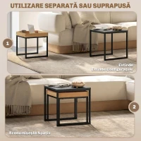 HOMCOM Set 2 măsuțe de cafea moderne cu picioare în formă de U, din lemn și oțel, 45x45x45 cm și 40x40x40 cm, negru(m-4)