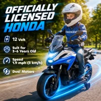 AIYAPLAY Licensed Honda 12V Kids Electric Motorbike with Training Wheels, Soft Start, Headlights, Music for 3-6 Years, Blue(m-4)