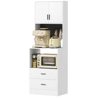 HOMCOM Mueble Auxiliar de Cocina con Soporte para Microondas 2 Cajones 2 Puertas y Panel Perforado de Metal Blanco(m-11)