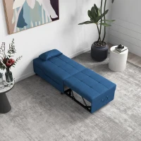 HOMCOM Convertible Chair Bed with Padding Seat, 4-in-1 Multi-Functional Sleeper Sofa Bed, Recliner with Adjustable Backrest, Side Pocket, Wheels and Pillow, for Living Room, Blue(m-10)
