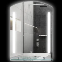 kleankin Oglindă de baie cu lumină LED reglabilă în 3 culori și raft din sticlă, 50x12x70 cm, argintiu(m-11)