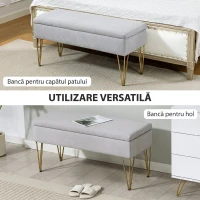 HOMCOM Bancă pentru capătul patului cu spațiu de depozitare, din material textil și picioare din oțel, 100x40x49 cm, gri deschis(m-8)