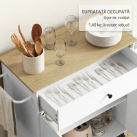 HOMCOM Insulă de Bucătărie cu Sertar, Dulap, Suport pentru Condimente și Prosoape, 106x42x87 cm, Alb și Stejar(m-9)