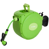 Outsunny Avvolgitubo da Giardino Retrattile con Tubo dell'Acqua 20 m, Rullo Avvolgitubo da Parete Girevole a 180°, Avvolgitubo Automatico Tubo da Giardino per Irrigazione in plastica, Verde(m-11)