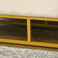 HOMCOM Sitzbank mit Stauraum, dekorative Knopfheftung, Flanelloptik, goldfarbene Stahlbeine, 110 x 47 x 46,5 cm(m-8)