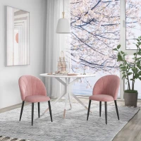 HOMCOM Set de 2 scaune de dining tapițate, stil nordic, din metal și catifea, 52x54x79cm, roz(m-10)