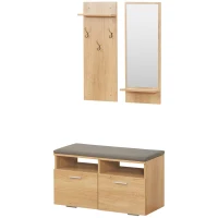 HOMCOM Ensemble de meuble d'entrée vestiaire d'entrée, 1 miroir avec étagère, 1 porte-manteau avec étagère, 1 banc à chaussures(m-11)