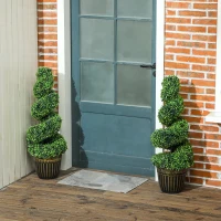 HOMCOM Set of 2 Artificial Plants, Topiary Spiral Boxwood Trees with Pot, for Home Indoor Outdoor Decor, 90cm(m-10)
