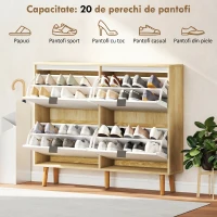 HOMCOM Dulap Slim Modern pentru Pantofi cu 4 Sertare Rabatabile, Capacitate 20 Perechi de Pantofi, 105x24x92.5 cm, Alb(m-5)