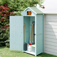 Outsunny Garden Shed Vertical Utility 3 Shelves Shed Wood Outdoor Garden Tool Storage Unit Storage Cabinet, 77 x 54.2 x 179cm - Blue(m-9)