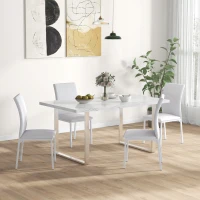 HOMCOM Esszimmerstühle im 4er-Set, Küchenstuhl mit Rückenlehne, Kunstleder, Wohnzimmerstuhl mit Fußpolster, Stühle, Polsterstuhl mit Metallbeinen für Esstisch, Weiß(m-2)
