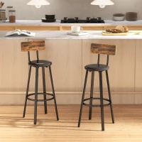 HOMCOM Set of Two Industrial-Style Bar Stools - Brown/Black(m-10)