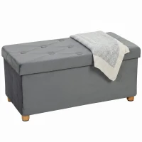 HOMCOM Velvet Upholstered Foldable Ottoman Footrest, Storage Ottoman Bench with Wood Legs for Living Room, Grey(m-1)