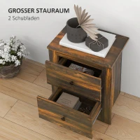 HOMCOM Noptieră cu 2 sertare în stil rustic din lemn, 40x30x56 cm, maro(m-4)