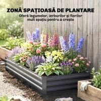 Outsunny Pat de grădină înălțat din metal pentru exterior, ideal pentru flori și legume, 241x90,5x30 cm, gri(m-4)