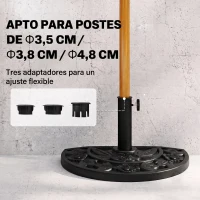Outsunny Base para Sombrilla Semicircular Peso 9 kg Soporte Parasol de Jardín Apto para Mástil de 35mm/38mm/48mm Relleno de Cemento para Terraza Patio 50x32x32 cm Negro(m-4)