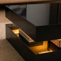 HOMCOM LED Coffee Table with Storage, 2-Tier Modern Centre Table with Open Shelf and Remote for Living Room, High Gloss Black(m-11)