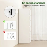 HOMCOM Comò Slim, 6 Cassetti Finitura Lucida, Camera da Letto, Bianco(m-9)
