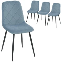 HOMCOM Set 4 Scaune pentru Bucătărie Tapițate, din Material Textil cu Aspect Catifea și Oțel, 45x54x87 cm, Albastru(m-14)