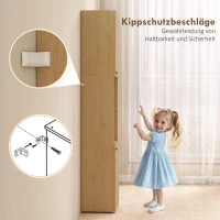 HOMCOM Hoher Badezimmerschrank, 6 Ebenen, 2 Schränke, 2 offene Regale, offene Fächer, Holz, Eichenfarben(m-6)