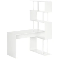 HOMCOM Bureau d'angle bureau informatique en forme de L avec étagères à 4 niveaux en bois 120 x 80 x 176 cm blanc(m-1)