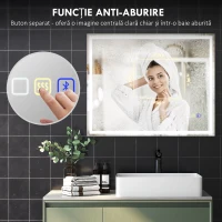 HOMCOM Oglindă de baie anti-aburire cu lumină LED reglabilă, difuzor Bluetooth, butoane tactile, 80x100 cm(m-7)