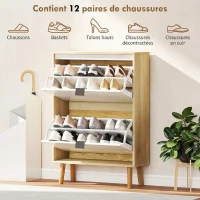HOMCOM Meuble à chaussures, armoire à chaussures étroite, 2 tiroirs rabattables, portes haute brillante, 60x24x91cm, blanc(m-5)