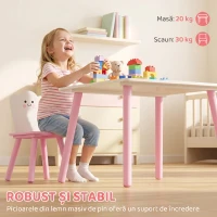 AIYAPLAY Set Masă și 2 Scaune Copii 3-6 Ani cu Margini Rotunjite Temă Vată de Zahăr, MDF, Roz(m-7)