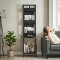HOMCOM Vinyl Record Player Stand Record Storage with Player Stand Oxford Fabric Pockets Bottom Shelf, Black(m-9)